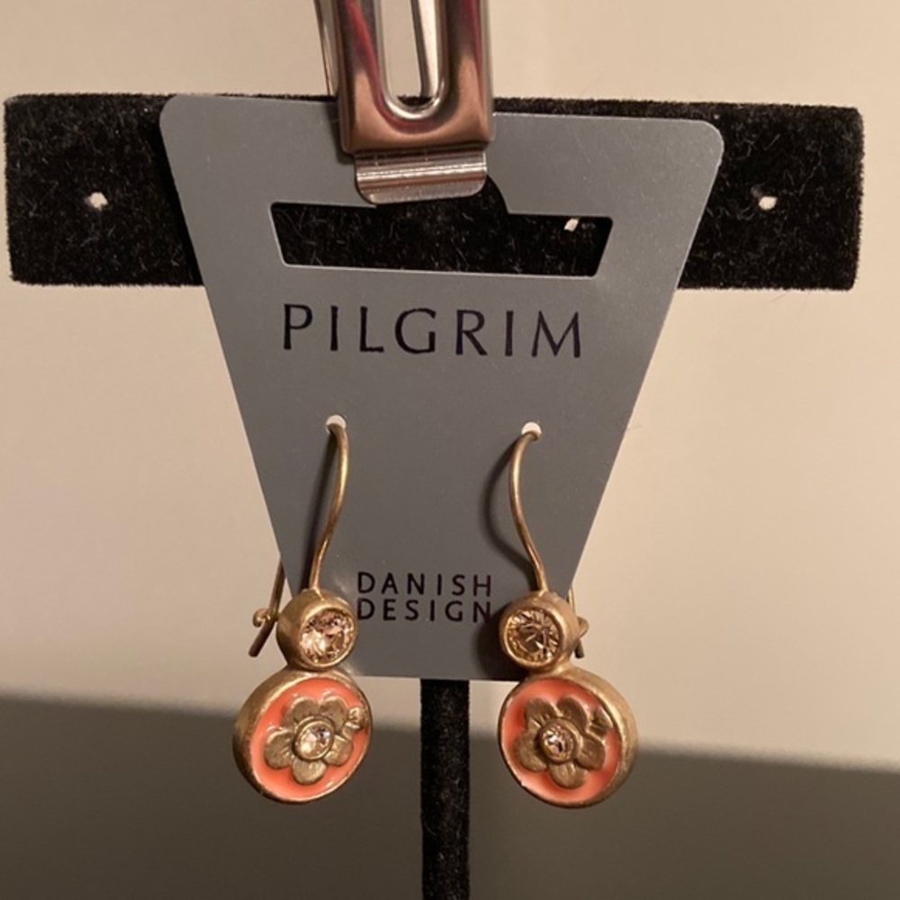 Pilgrim Gold and Peach Floral Earrings
